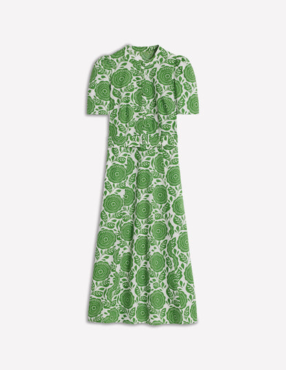Kate Puff Sleeve Belted Dress-Paradise Green, Dahlia Stamp-6