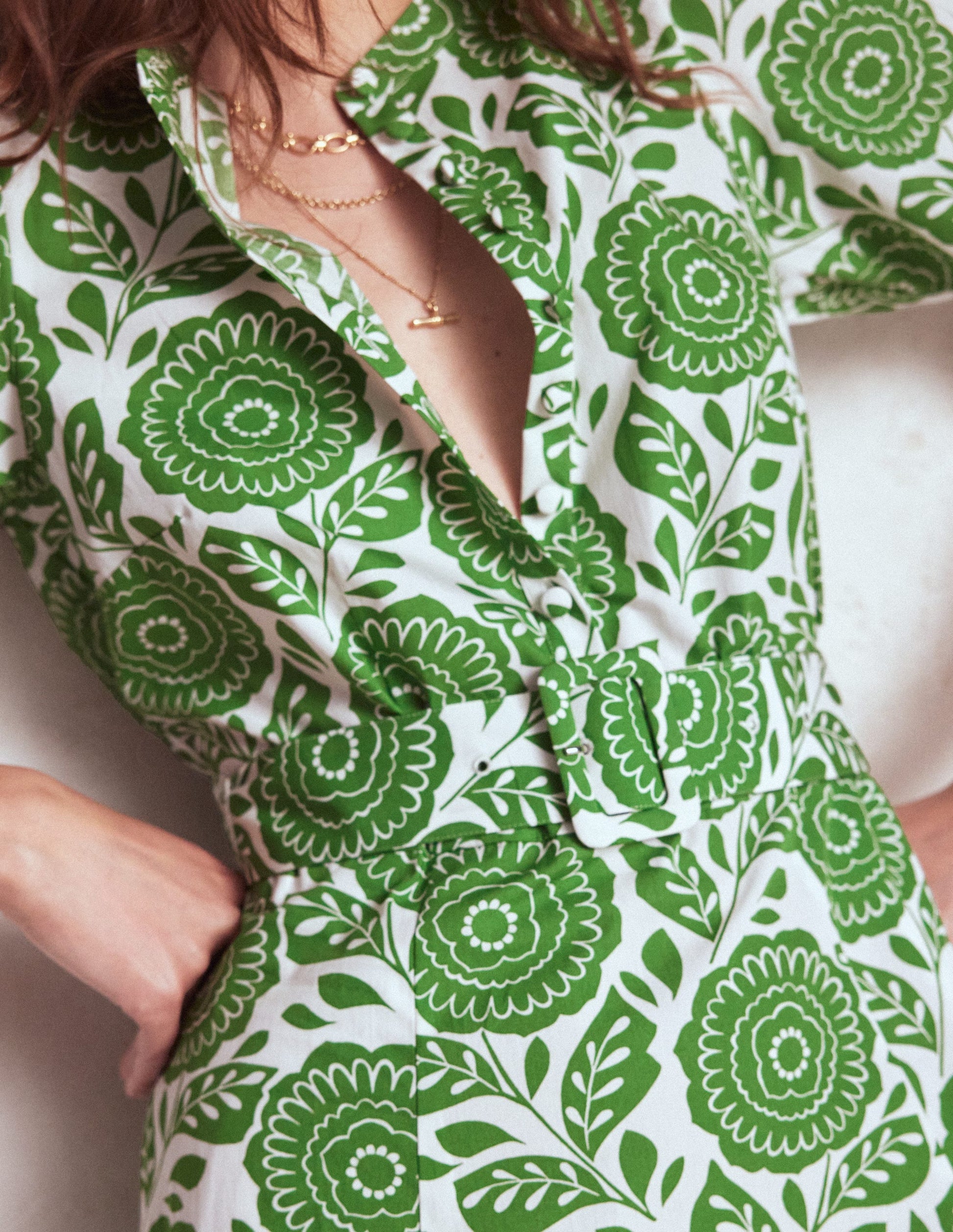 Kate Puff Sleeve Belted Dress-Paradise Green, Dahlia Stamp-4