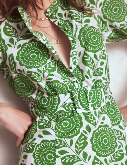 Kate Puff Sleeve Belted Dress-Paradise Green, Dahlia Stamp-4
