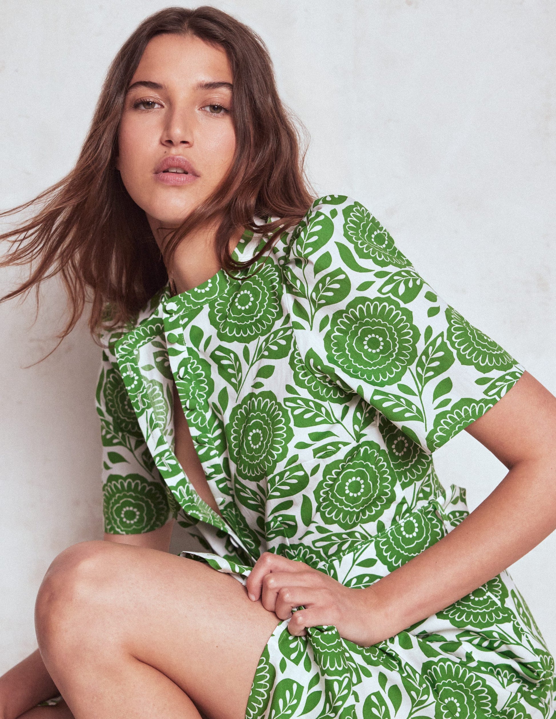 Kate Puff Sleeve Belted Dress-Paradise Green, Dahlia Stamp-5
