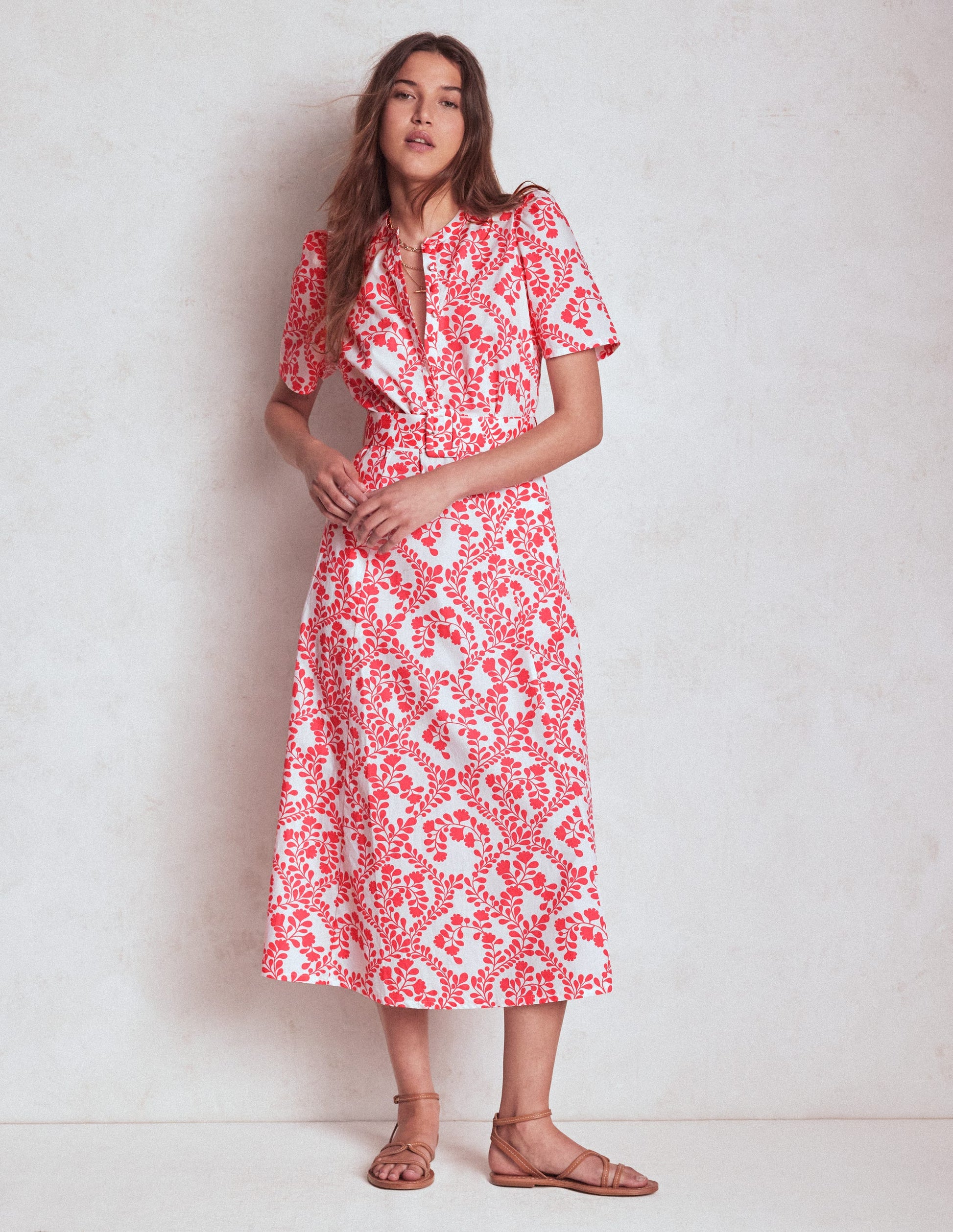 Kate Puff Sleeve Belted Dress-lvory, Vine Silhouette-1