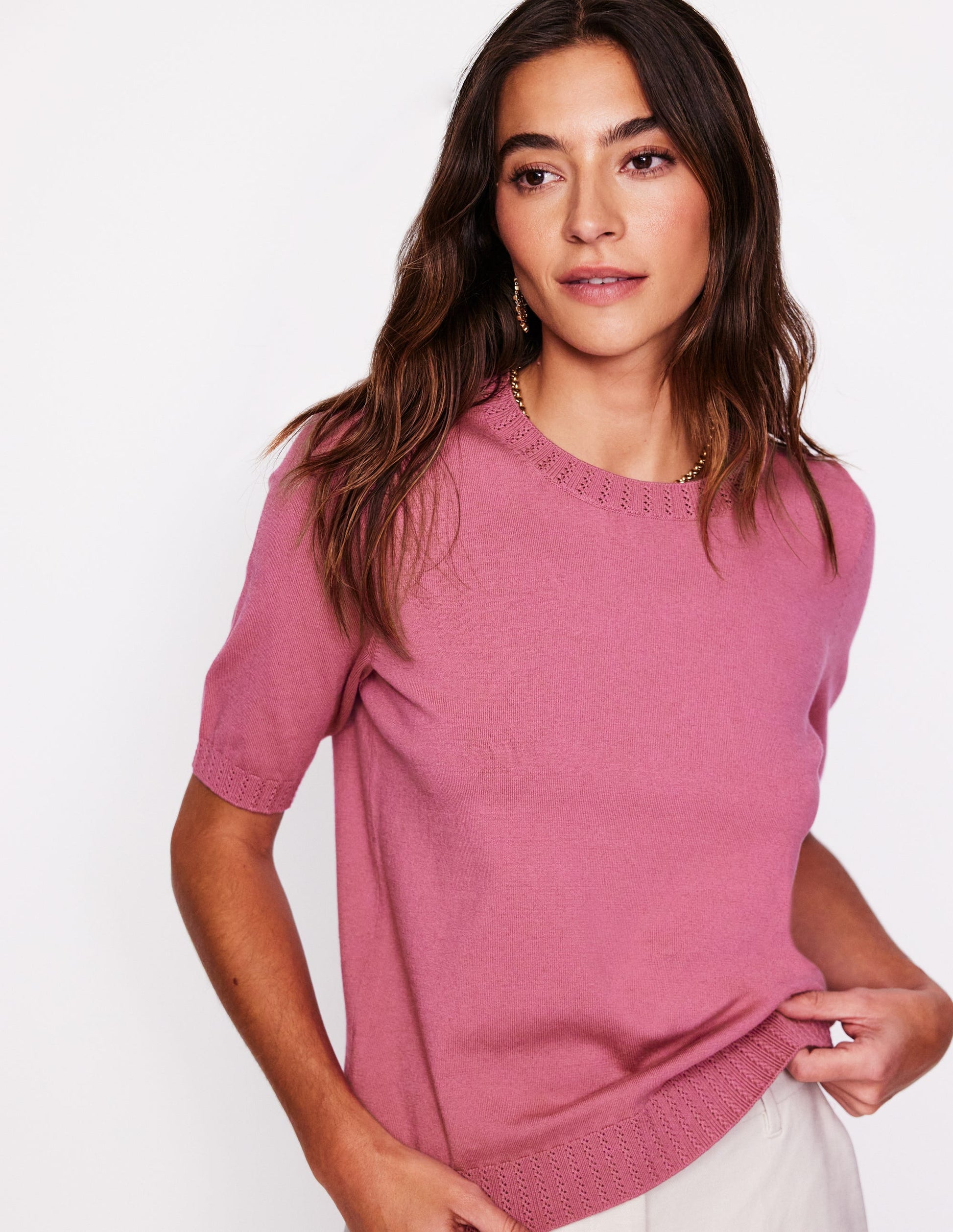 Emilia Cotton Crew T-shirt-Pink Heather-1