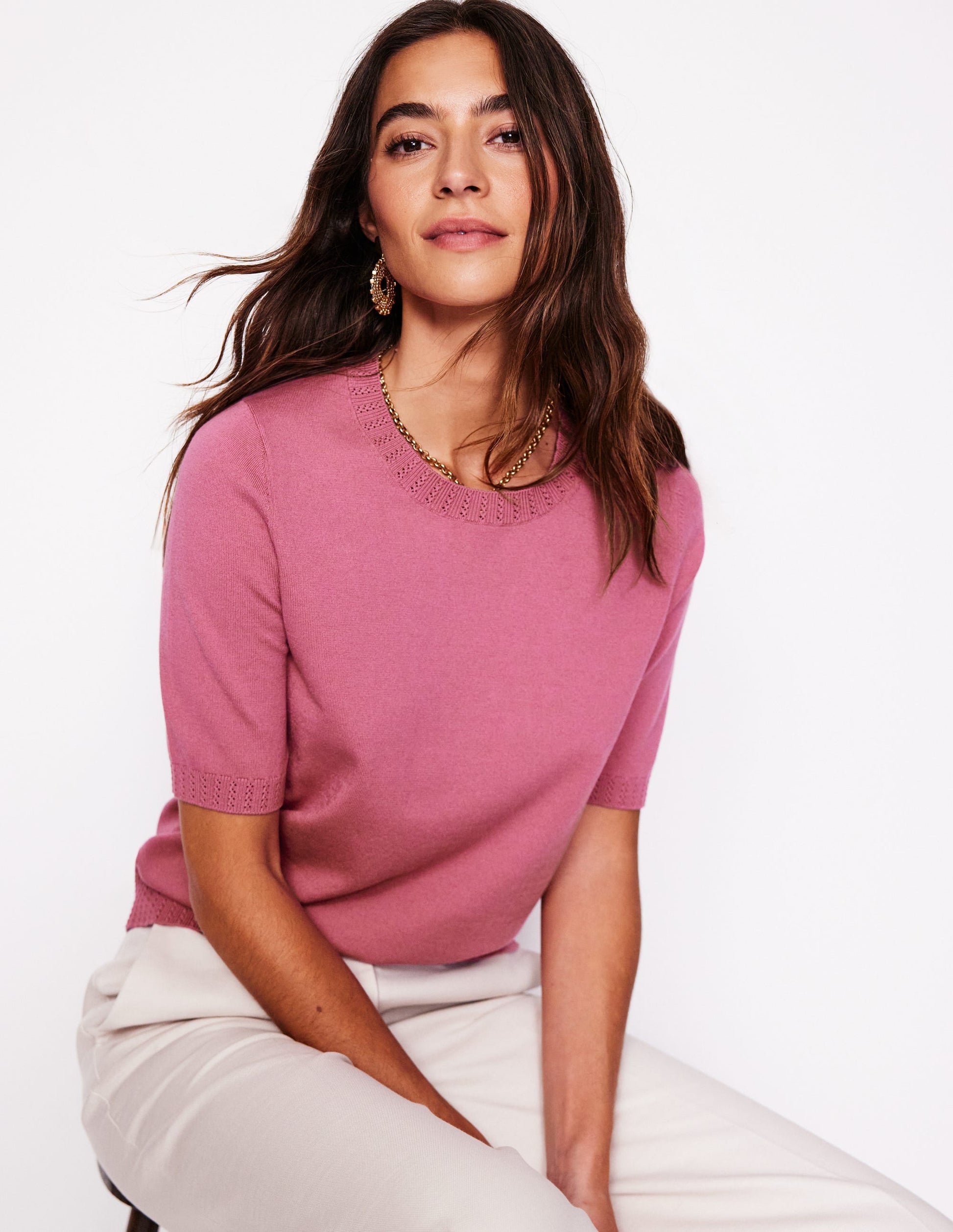 Emilia Cotton Crew T-shirt-Pink Heather-4