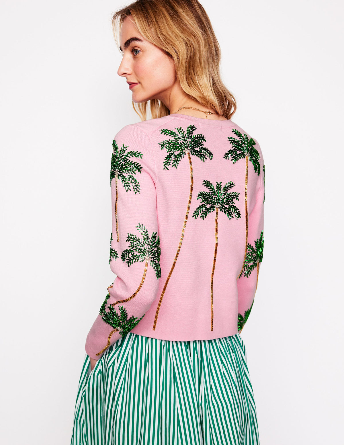 Embellished  Cardigan-Soft Pink - Image 3