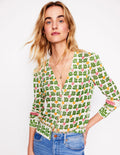 Liv V-Neck Linen Cardigan-Warm Ivory, Dahlia Garden