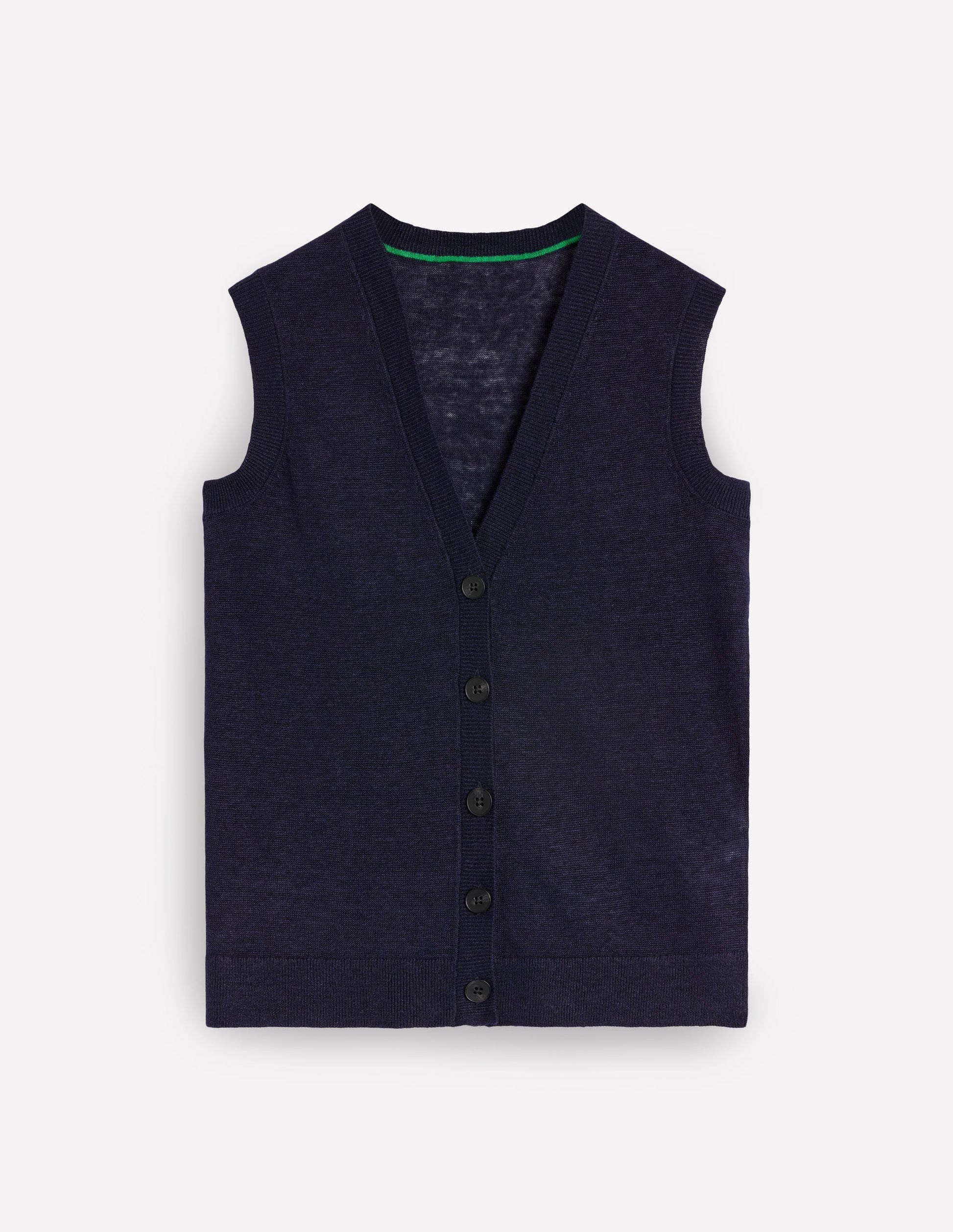 V-Neck Linen Waistcoat-Navy-5