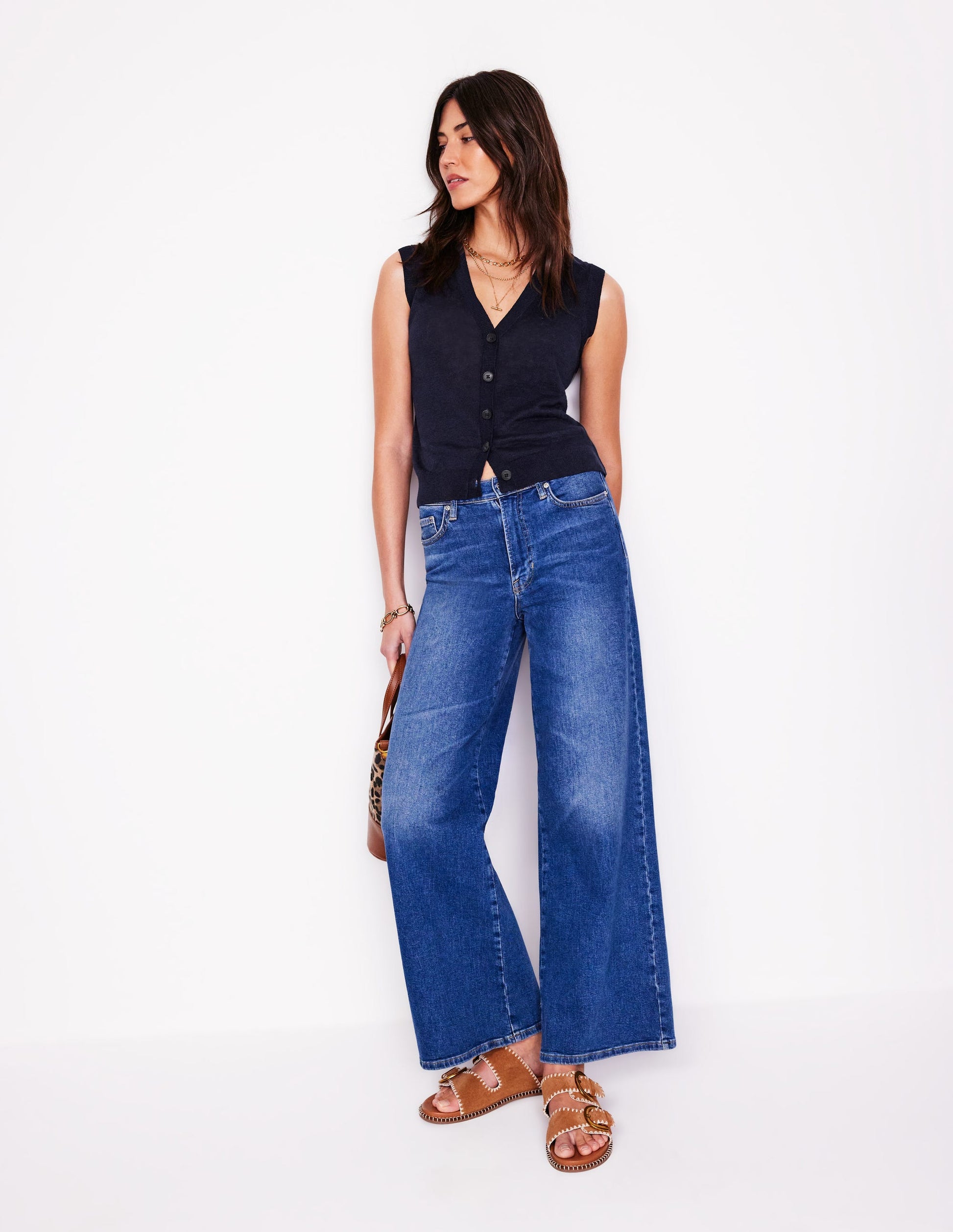 V-Neck Linen Waistcoat-Navy-4