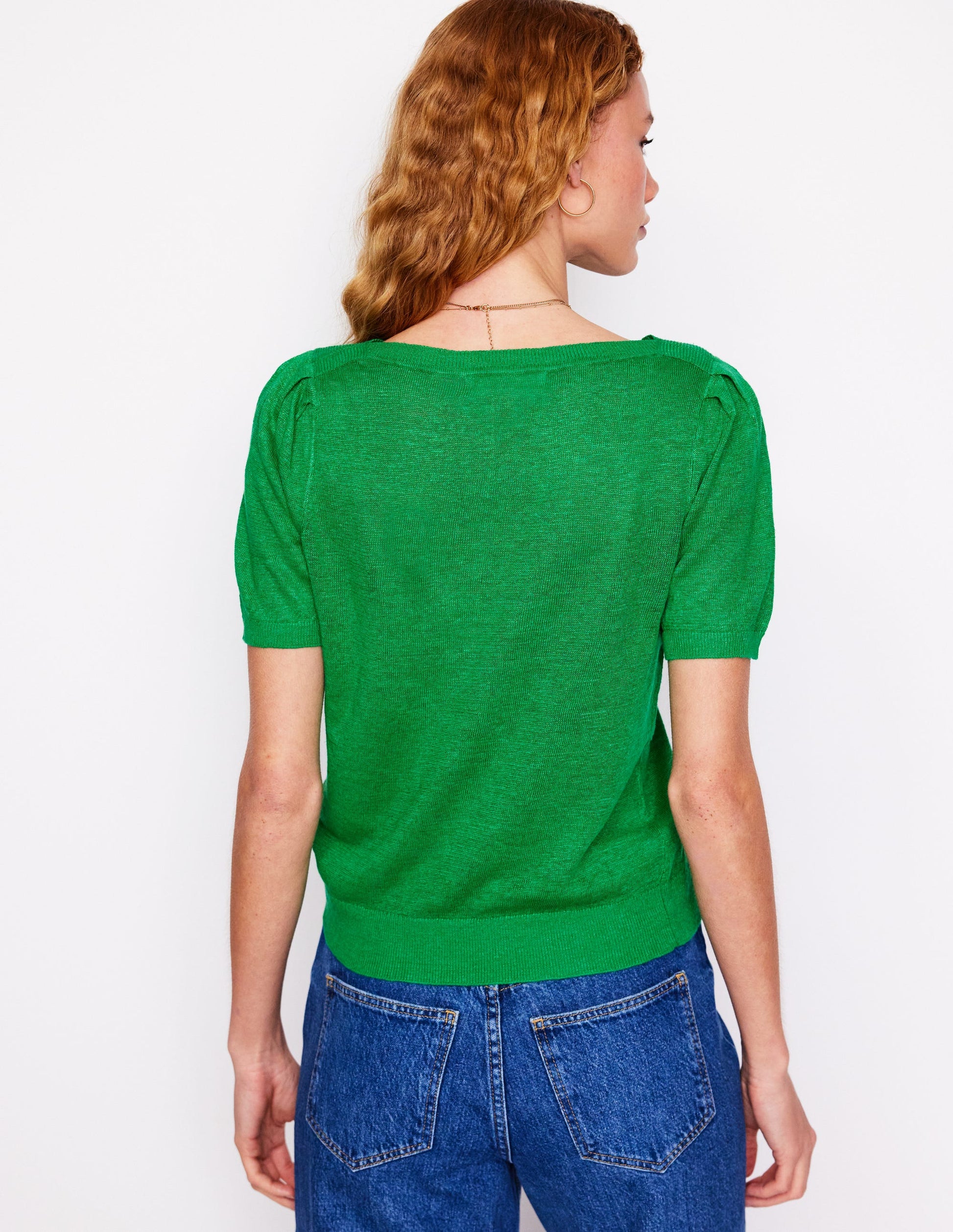 Liv Boat Neck Linen T-Shirt-Sapling Green-3