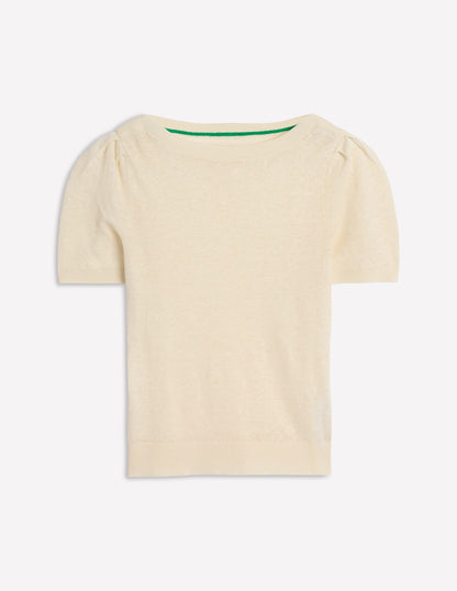 Liv Boat Neck Linen T-Shirt-Warm Ivory