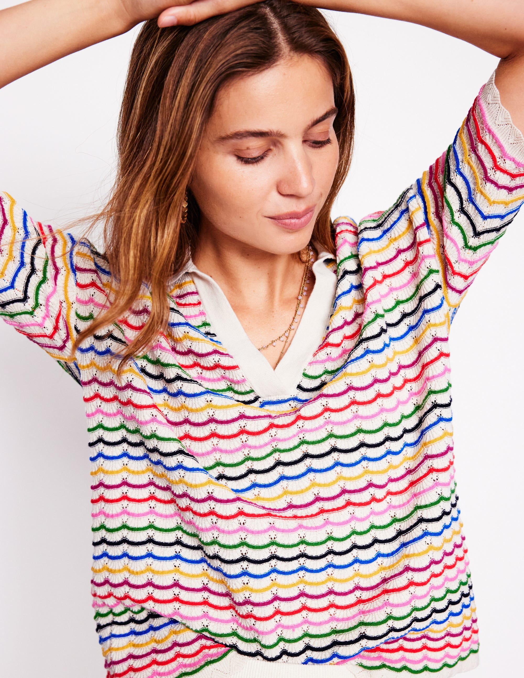 Collared Henley Jumper-Multi, Rainbow - Image 2