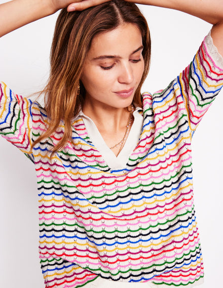 Collared Henley Jumper-Multi, Rainbow