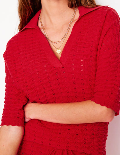 Collared Henley Jumper-Strawberry Tart Red