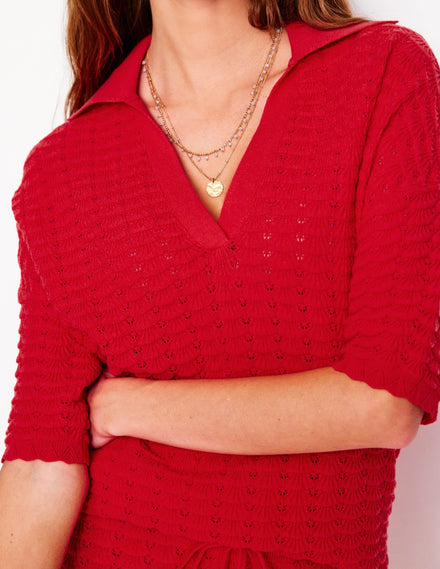 Collared Henley Jumper-Strawberry Tart Red