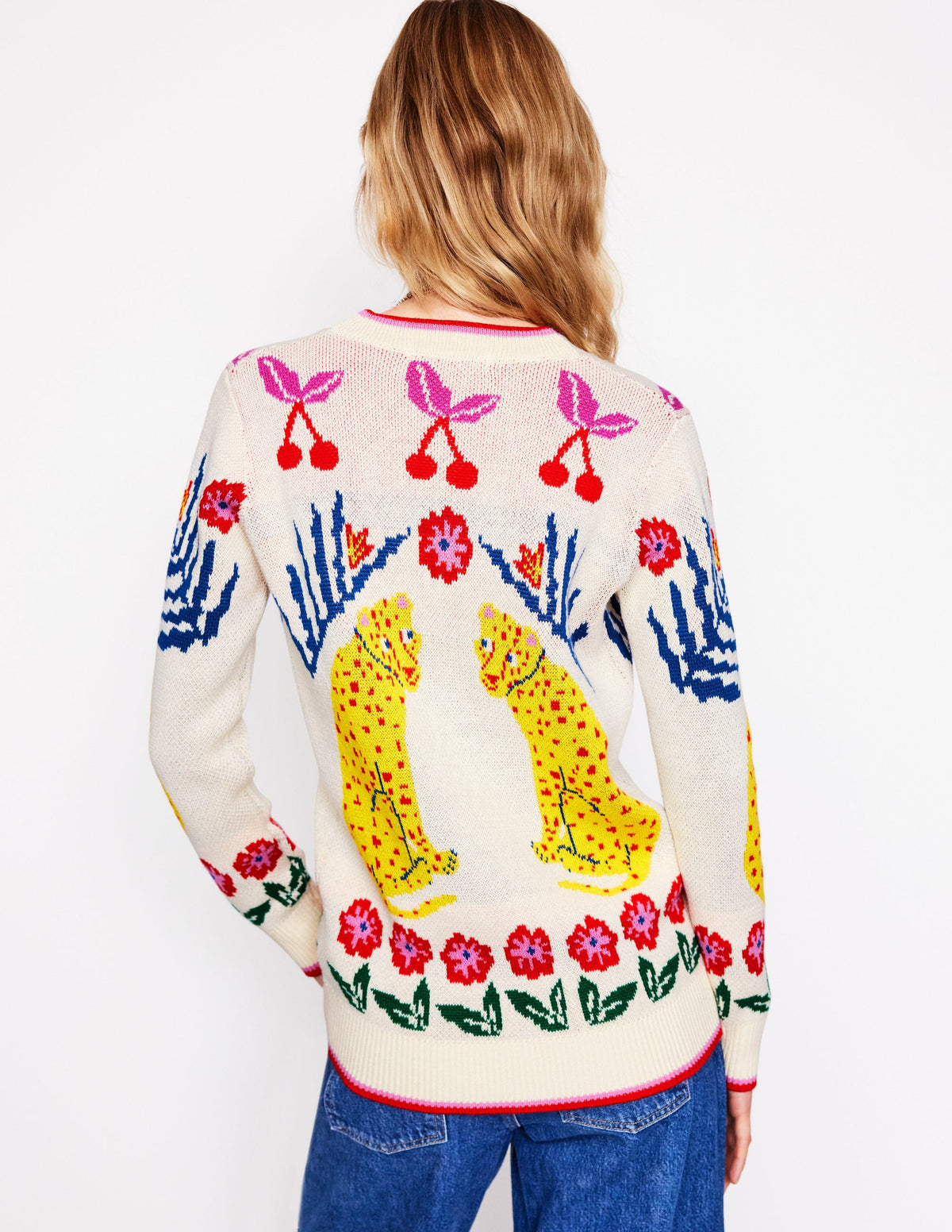 Jacquard Boyfriend Cardigan-Warm Ivory, Leopard - Image 2