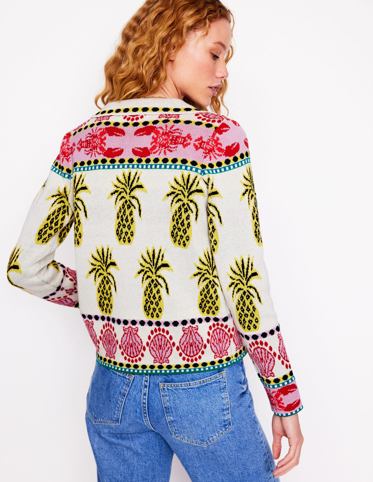 Jacquard Knitted Shacket-Warm Ivory, Tropical Bonanza - Image 3
