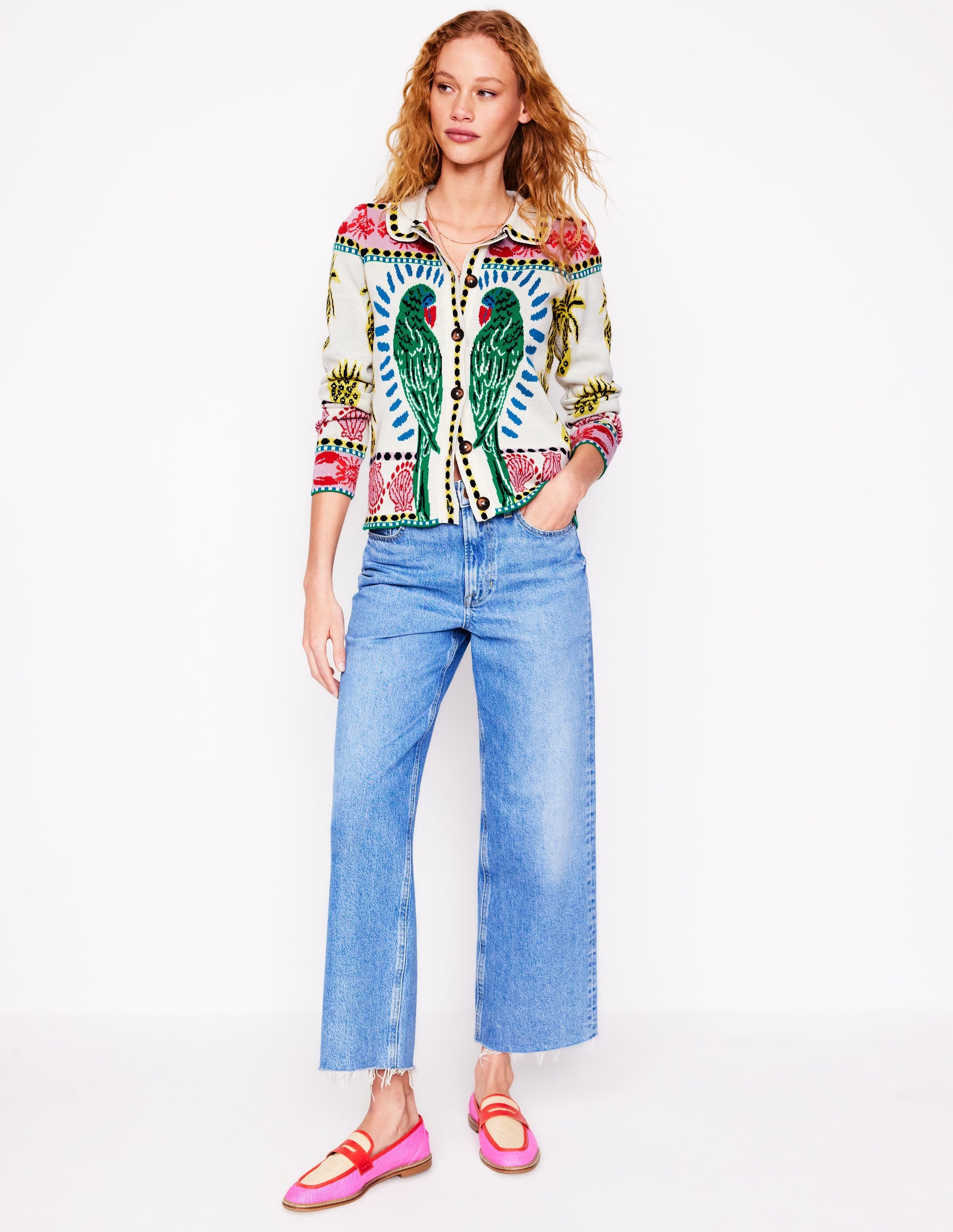 Jacquard Knitted Shacket-Warm Ivory, Tropical Bonanza - Image 4