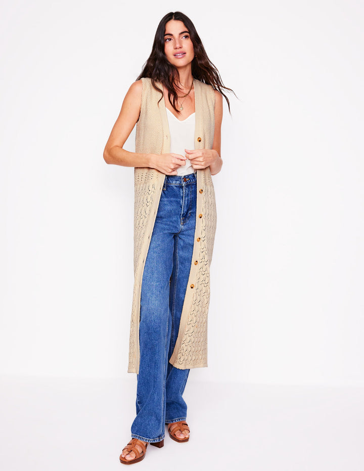 Cotton Sleeveless Cardigan-Warm Ivory