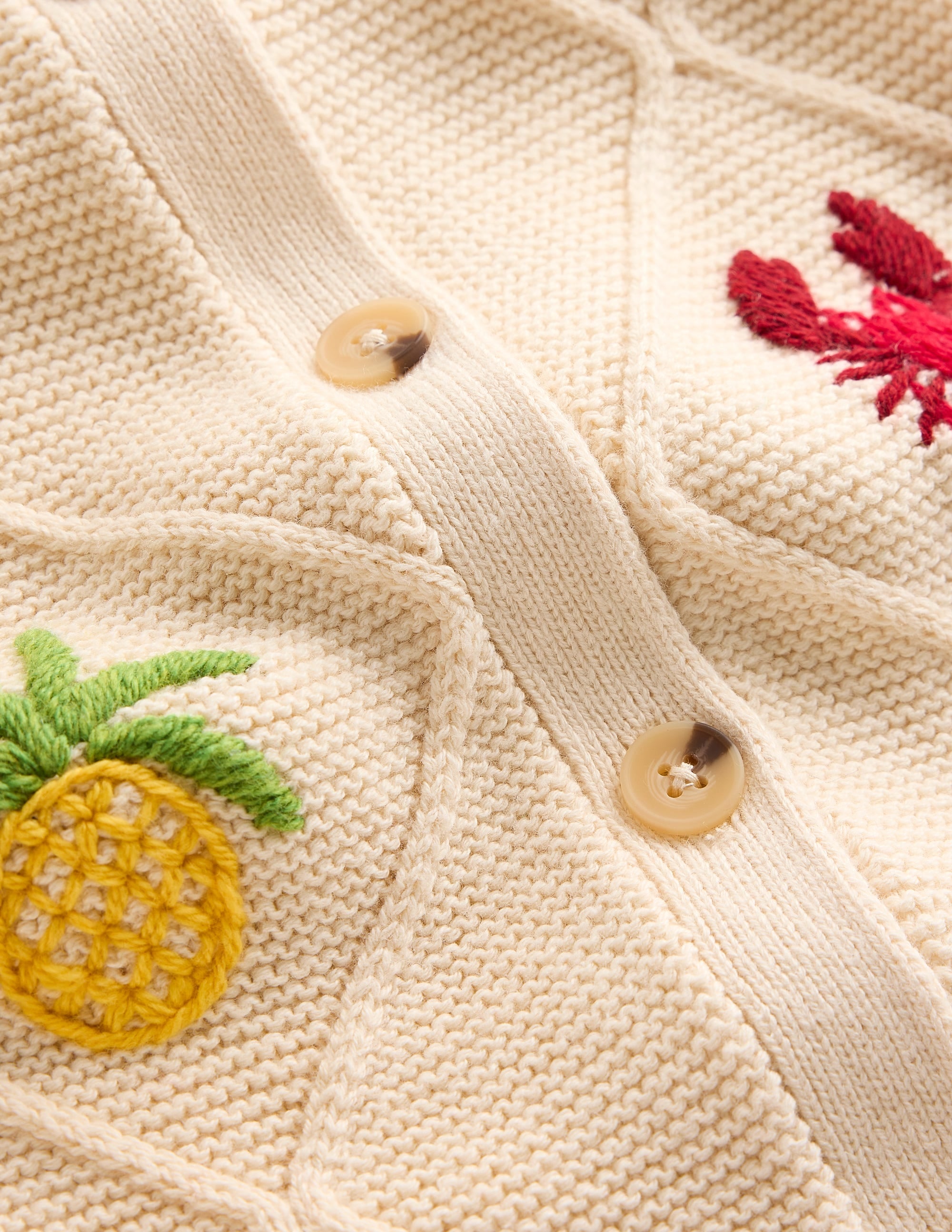 Embroidered T-Shirt Cardigan-Warm Ivory, Tropical Bonanza - Image 8