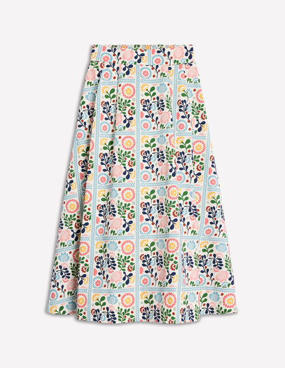 Isabella Cotton Sateen Skirt-Multi, Vine Tile