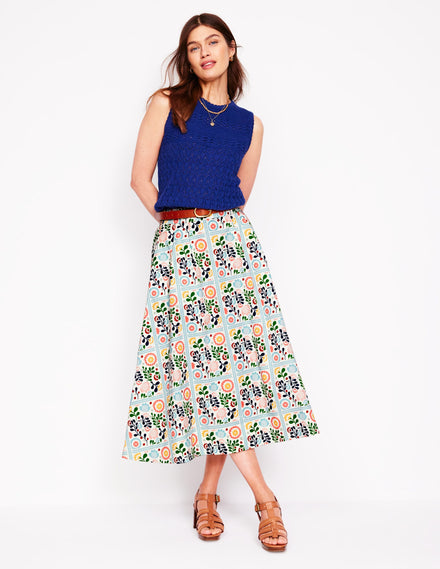 Isabella Cotton Sateen Skirt-Multi, Vine Tile