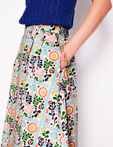 Isabella Cotton Sateen Skirt-Multi, Vine Tile