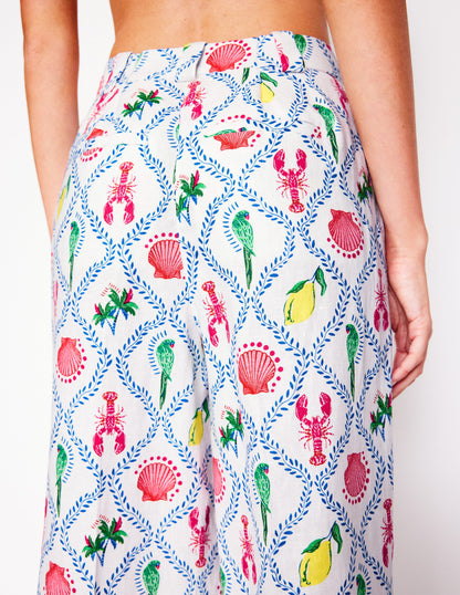 Westbourne Linen Trousers-Ivory, Tropical Bonanza Vine-3