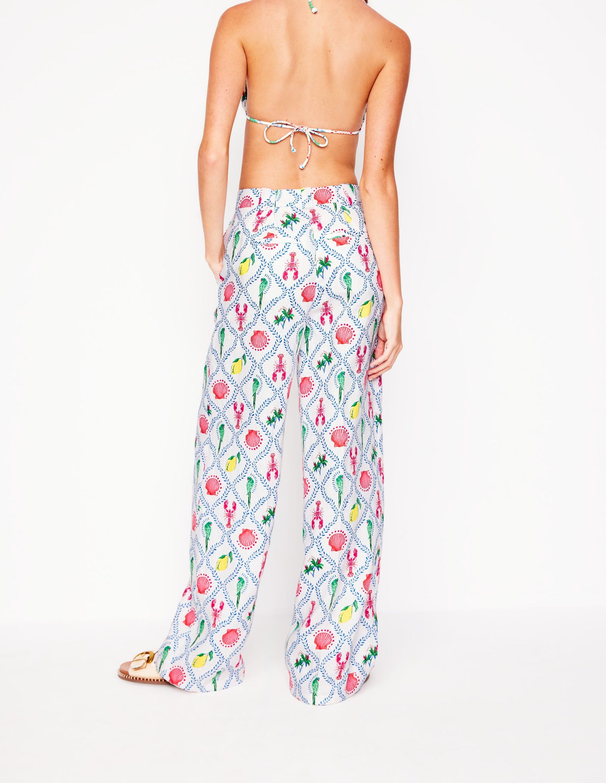 Westbourne Linen Trousers-Ivory, Tropical Bonanza Vine-4