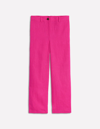 Westbourne Crop Linen Trousers-Pink Peony-5