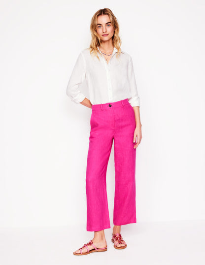 Westbourne Crop Linen Trousers-Pink Peony-1
