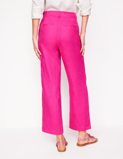 Westbourne Crop Linen Trousers-Pink Peony-3
