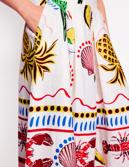 Verity Linen Midi Skirt-Multi, Tropical Bonanza