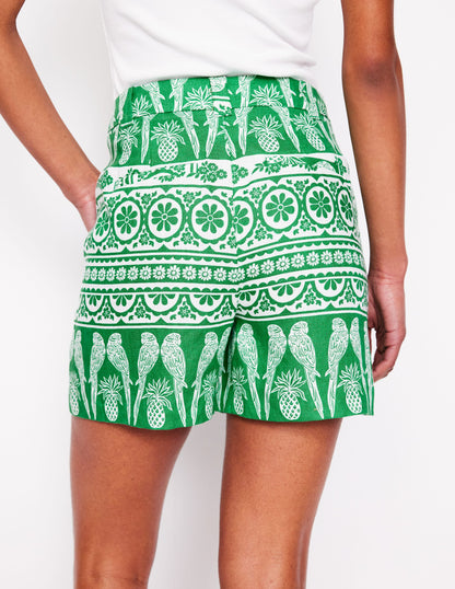 Westbourne Linen Shorts-Rich Emerald, Ornate Tropics-4
