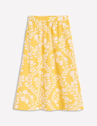 Hattie Poplin Midi Skirt-Yellow, Vine Silhouette