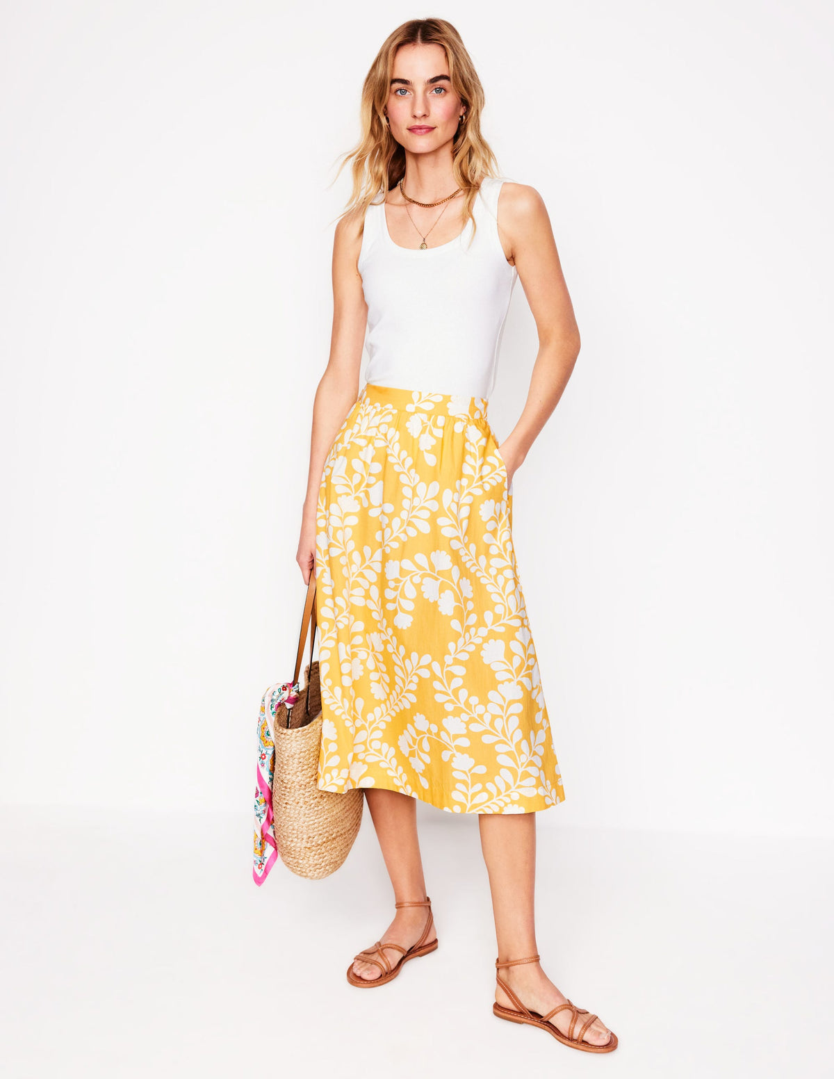 Hattie Poplin Midi Skirt-Yellow, Vine Silhouette - Image 1