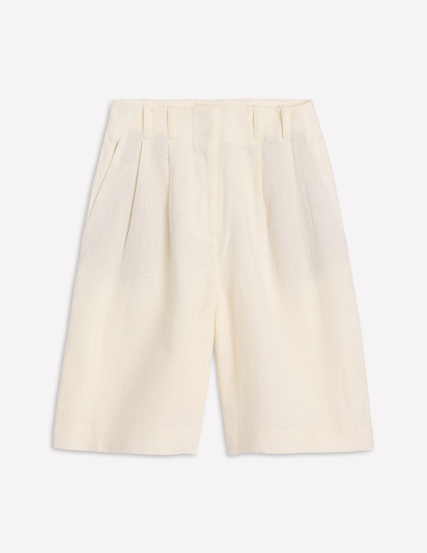Pleat Linen Wide Leg Shorts-Ivory