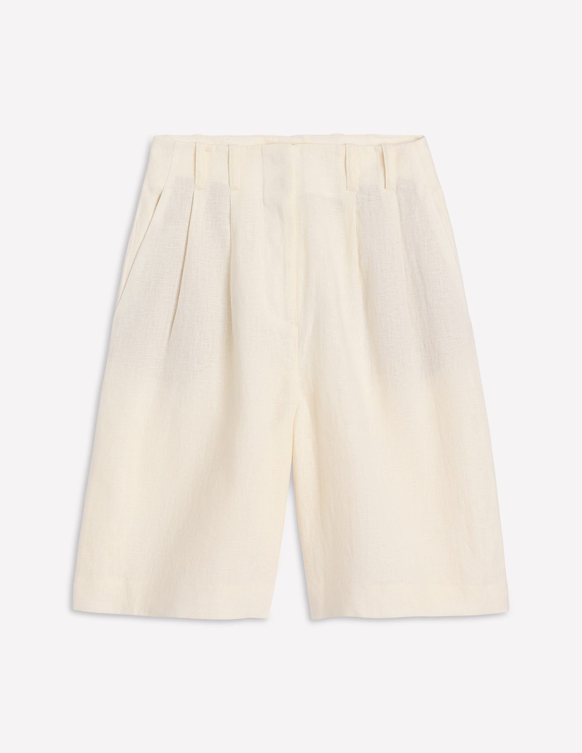 Pleat Linen Wide Leg Shorts-Ivory-5