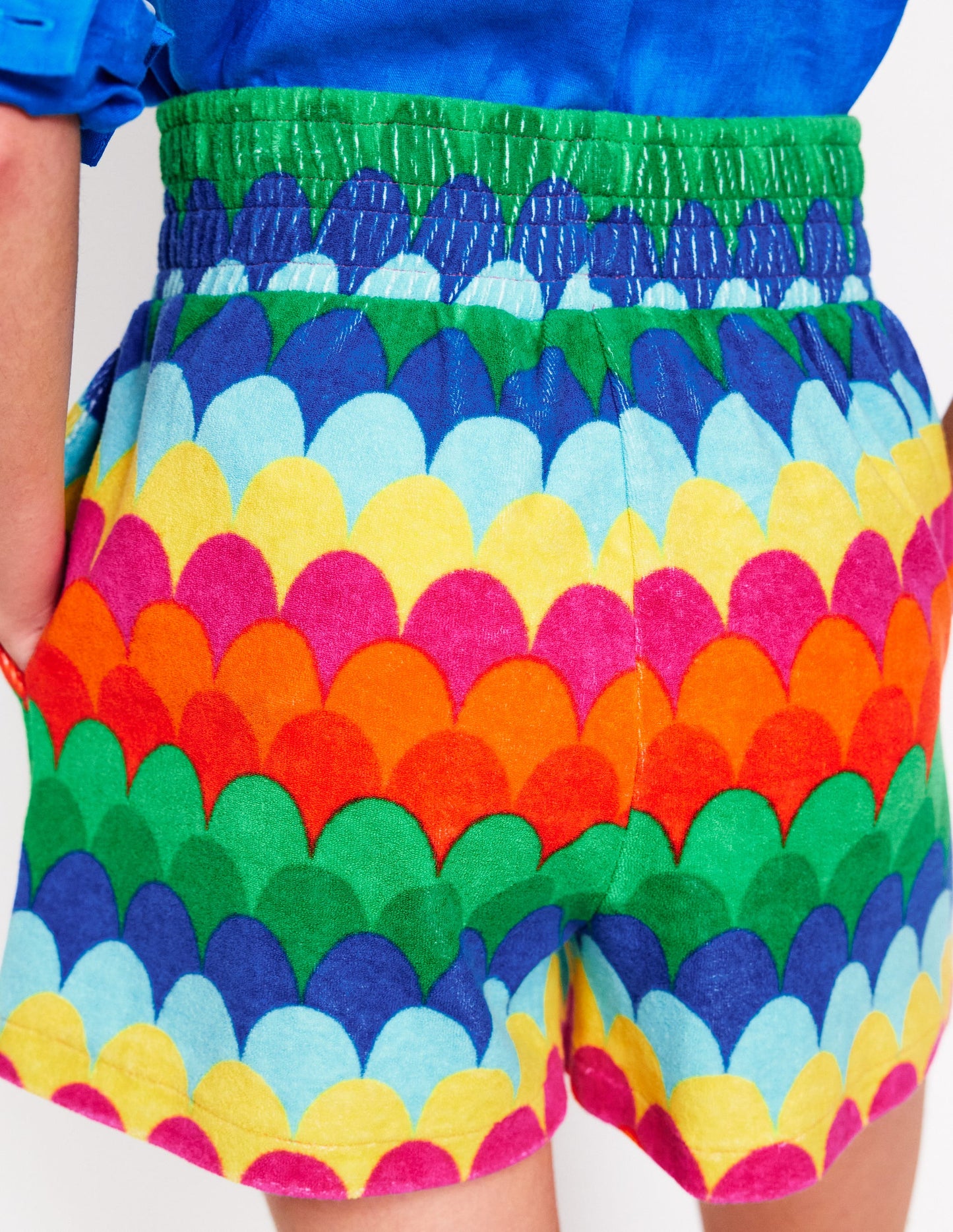 Smocked Towelling Short-Multi, Scallop Stripe