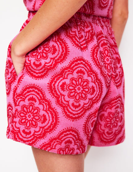 Smocked Towelling Short-Pink Rose, Botanic Blush
