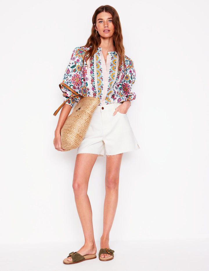 Cut Off Denim Shorts-White