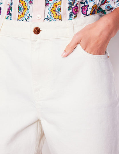 Cut Off Denim Shorts-White-3
