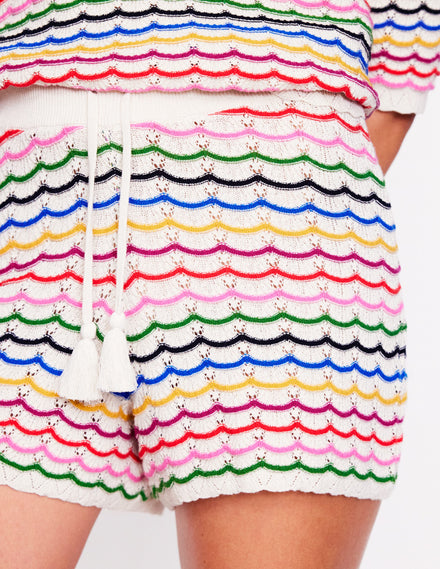 Textured Knitted Shorts-Multi Stripe