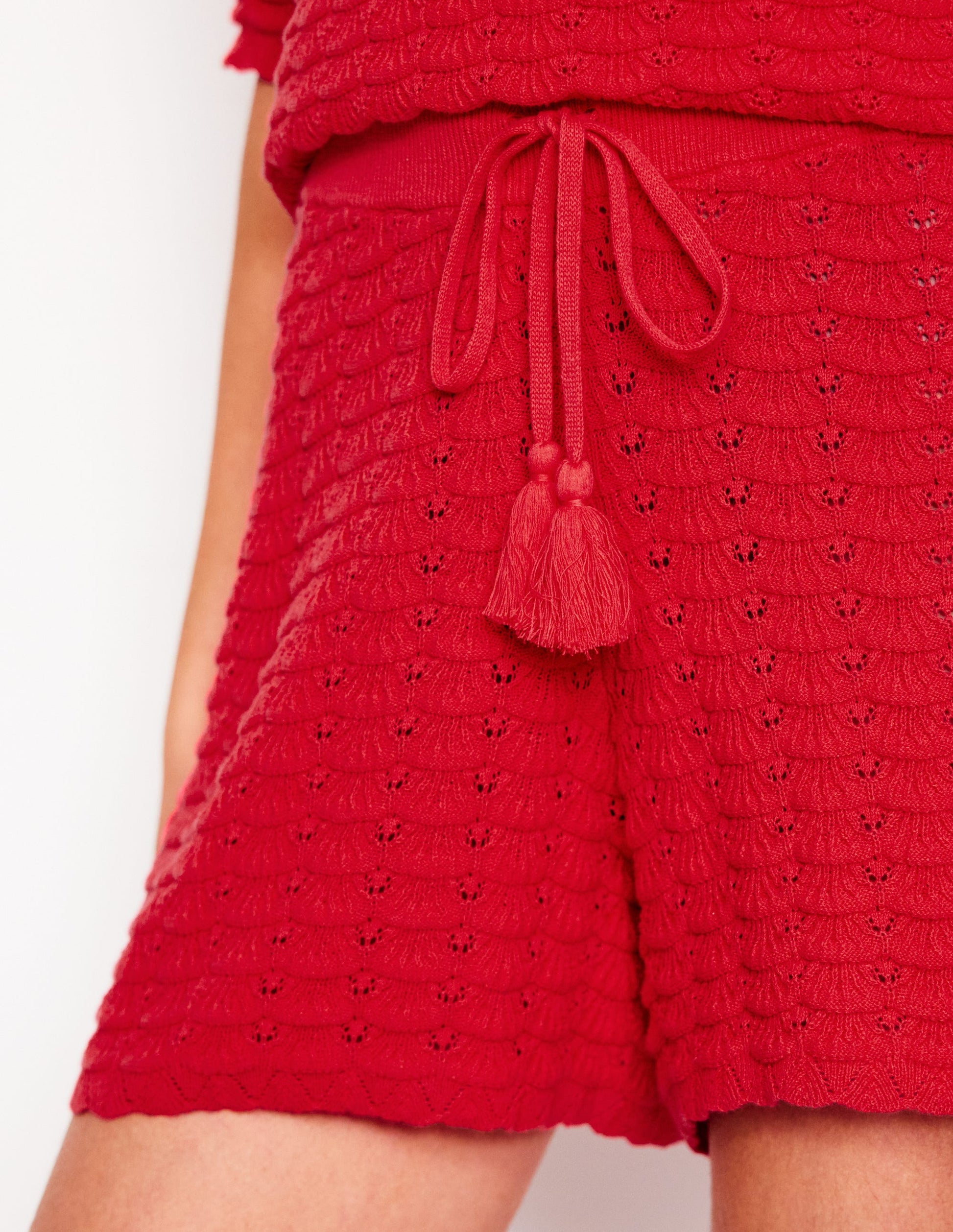Textured Knitted Shorts-Strawberry Tart Red-2