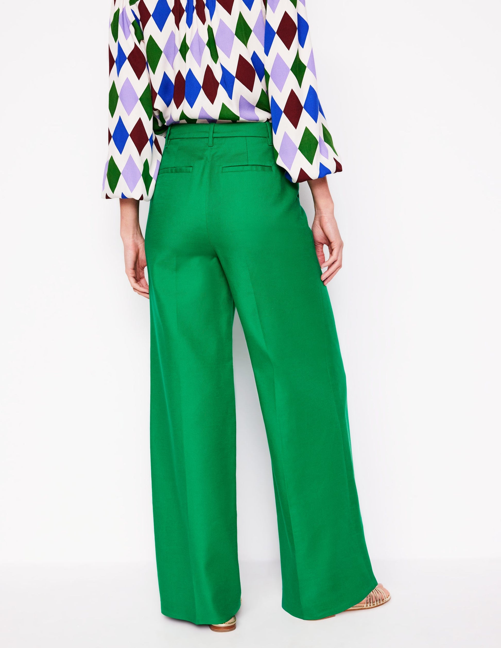 Wide Flare Trousers-Rich Emerald-4