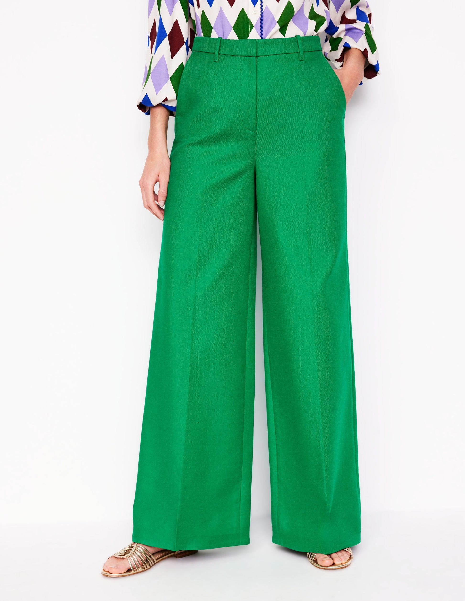 Wide Flare Trousers-Rich Emerald-5