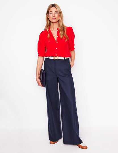 Wide Flare Trousers-Navy-1