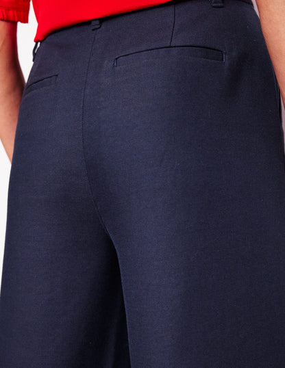 Wide Flare Trousers-Navy-2