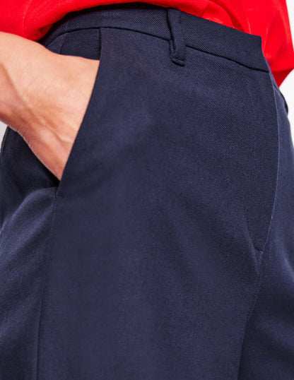 Wide Flare Trousers-Navy-3