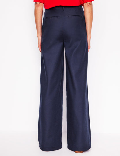 Wide Flare Trousers-Navy-4