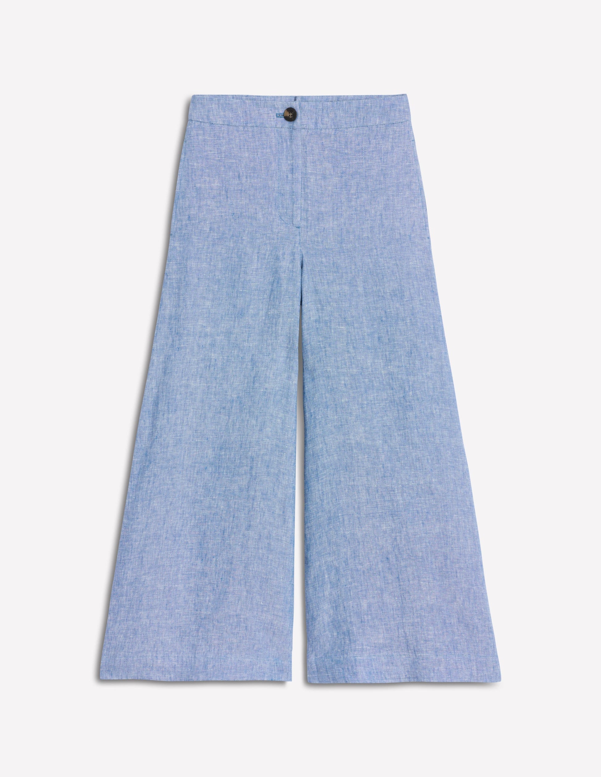 Wide Crop Linen Trousers-Grey Blue Chambray-5