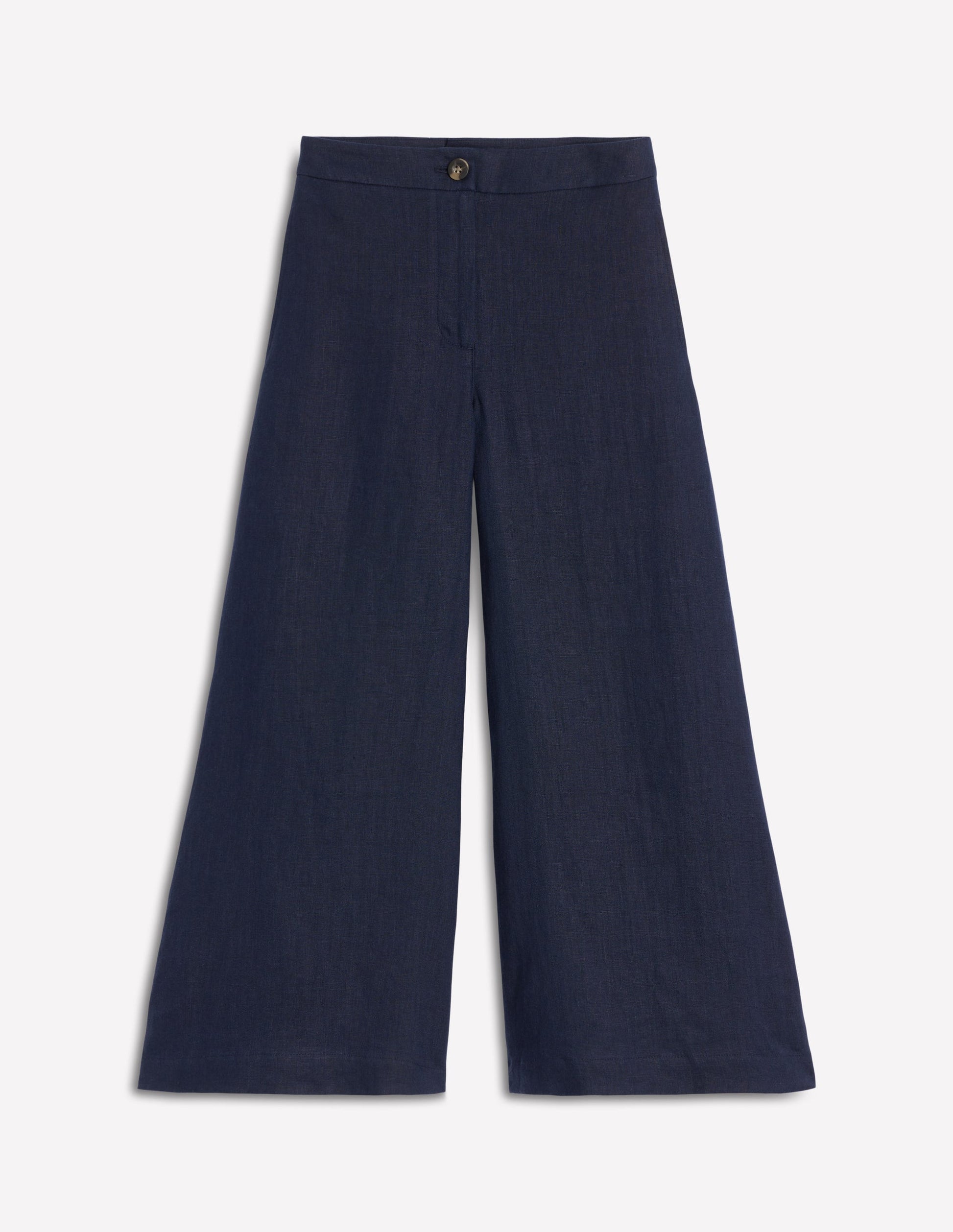 Wide Crop Linen Trousers-Navy-6